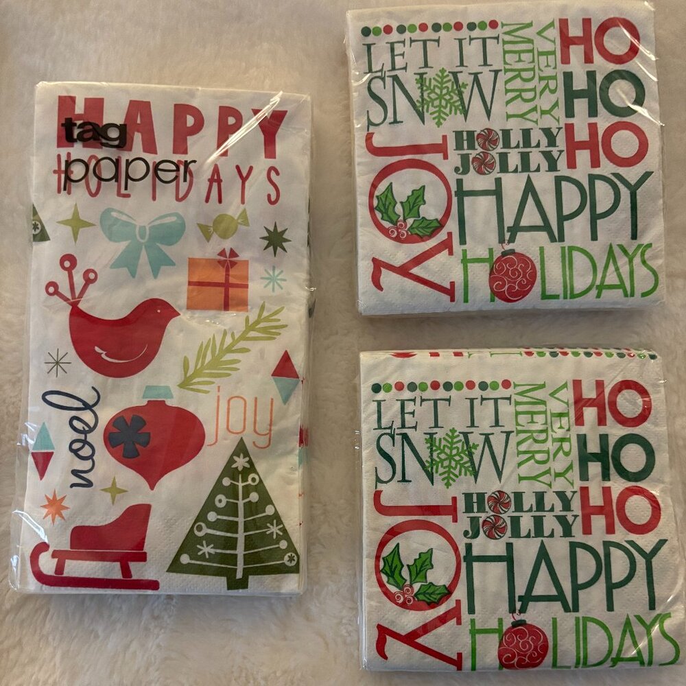 3 packs holiday paper napkins unopened.